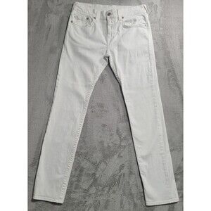 True Religion Rocco Jeans Mens 33x32 White Relaxed Skinny Stretch Denim Logo